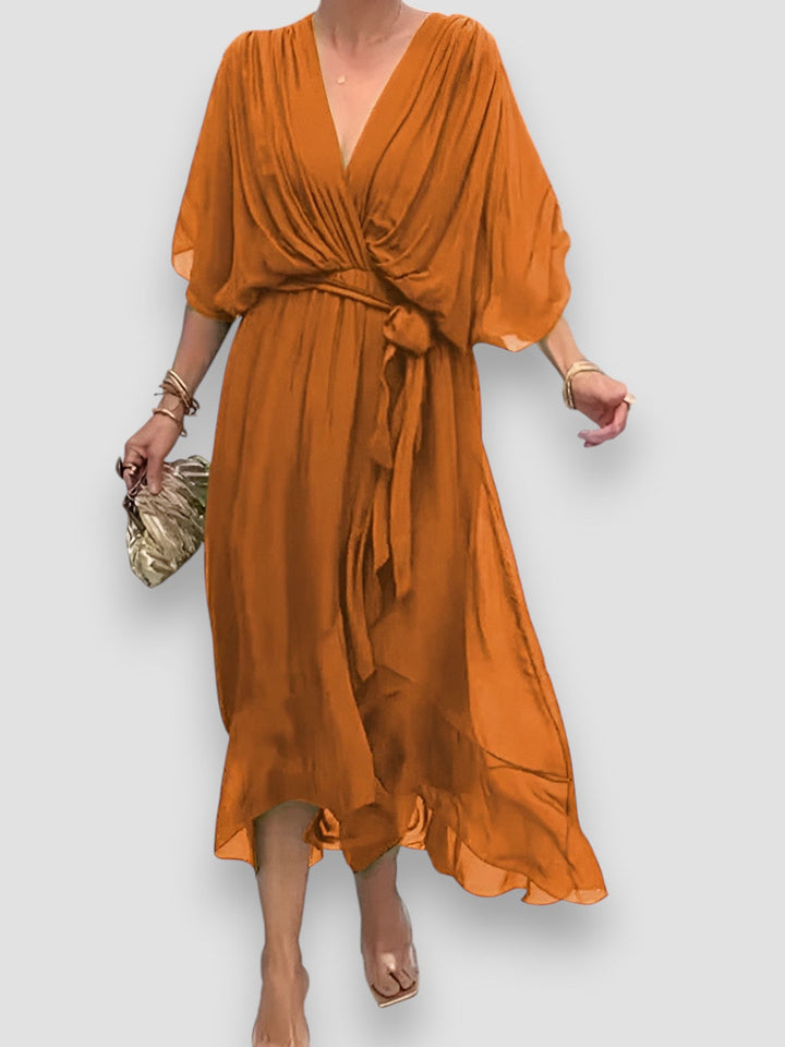 Louisa | Draped V-Neck Midi Dress