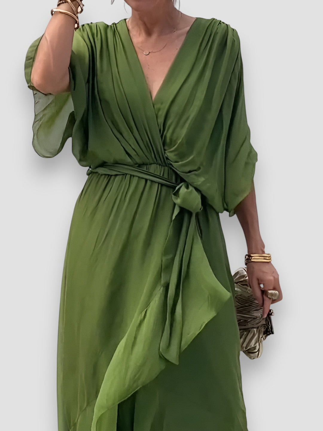 Louisa | Draped V-Neck Midi Dress