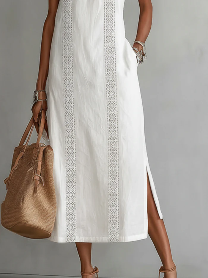 Linnea | Lace Trim Halter Midi Dress