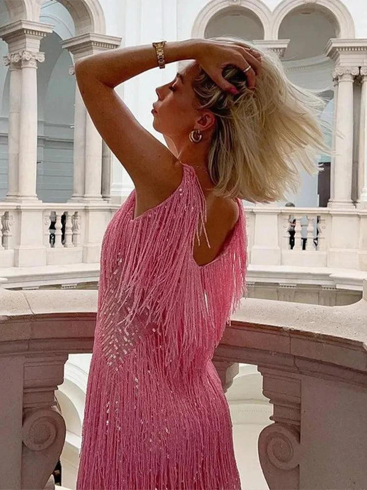 Ava | Women's Satin Fringe Mini Dress