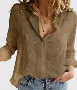 Harper | Women's Linen Button Down Shirt with Lapel Collar