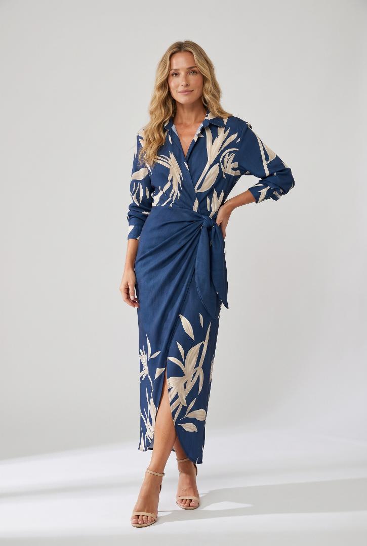 Esther | Leaf Print Maxi Wrap V-Neck