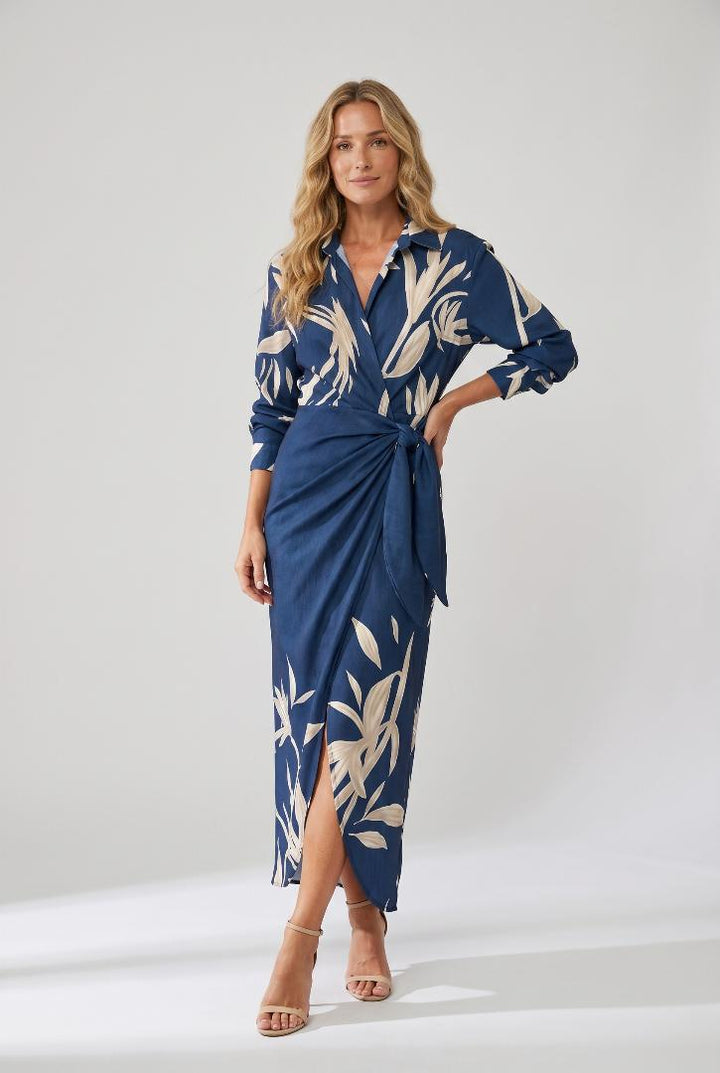 Esther | Leaf Print Maxi Wrap V-Neck
