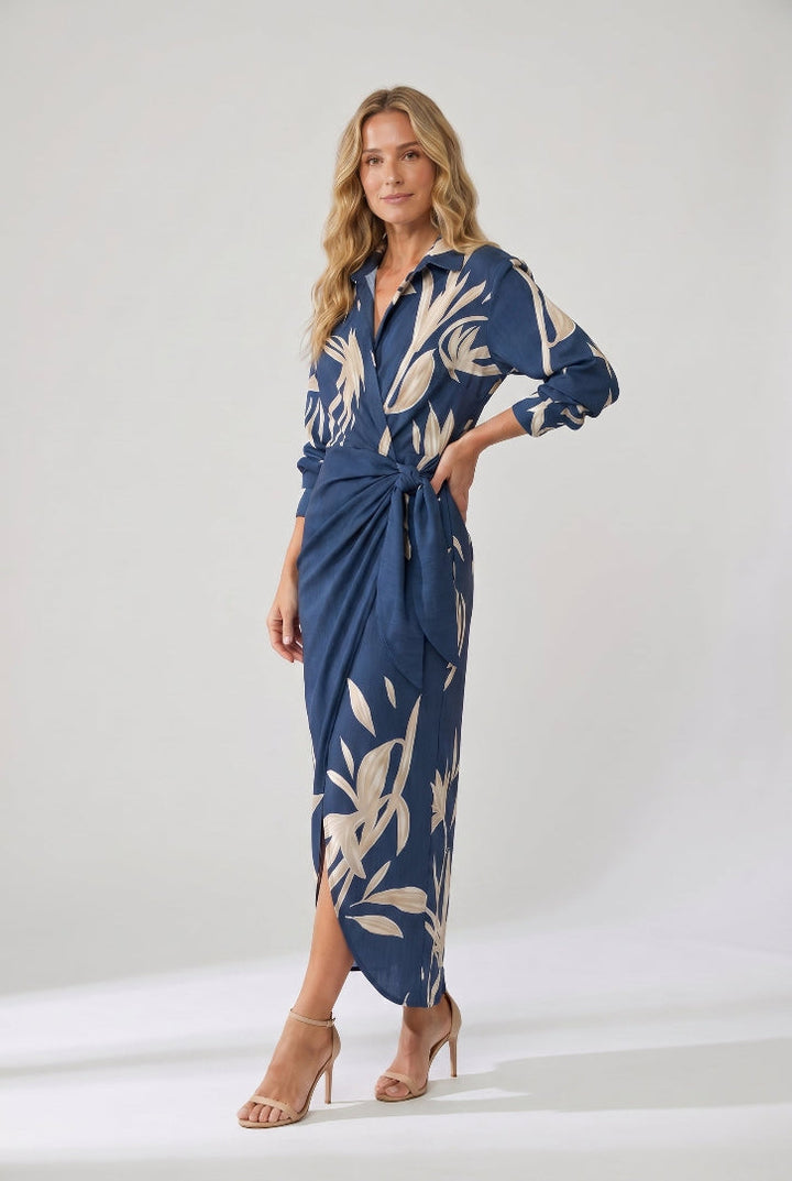 Esther | Leaf Print Maxi Wrap V-Neck